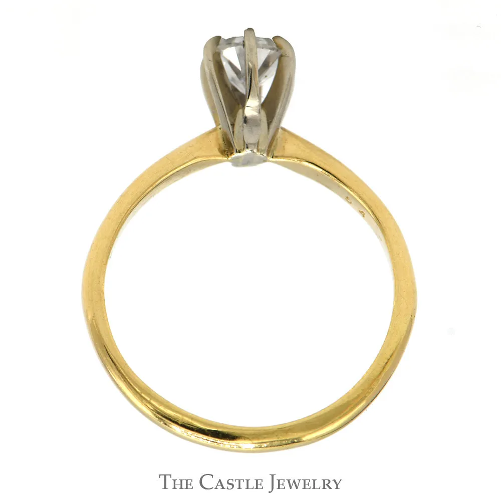 1/2ct Pear Cut Diamond Solitaire Engagement Ring in 14k Yellow Gold 6 Prong Mounting