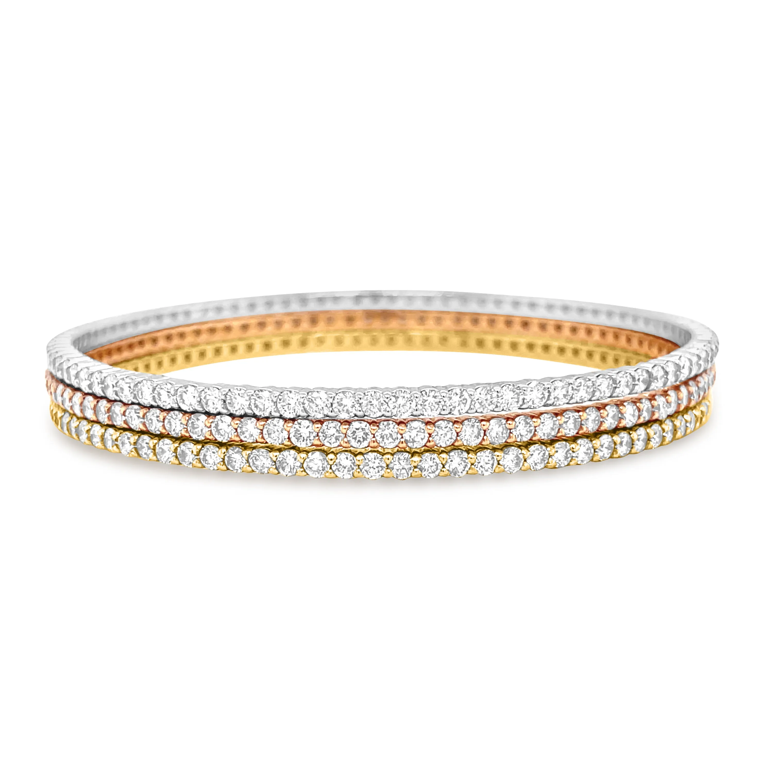 13.00 Carat Diamond 3-Piece Bangle Set in 14k Tri-Color Gold