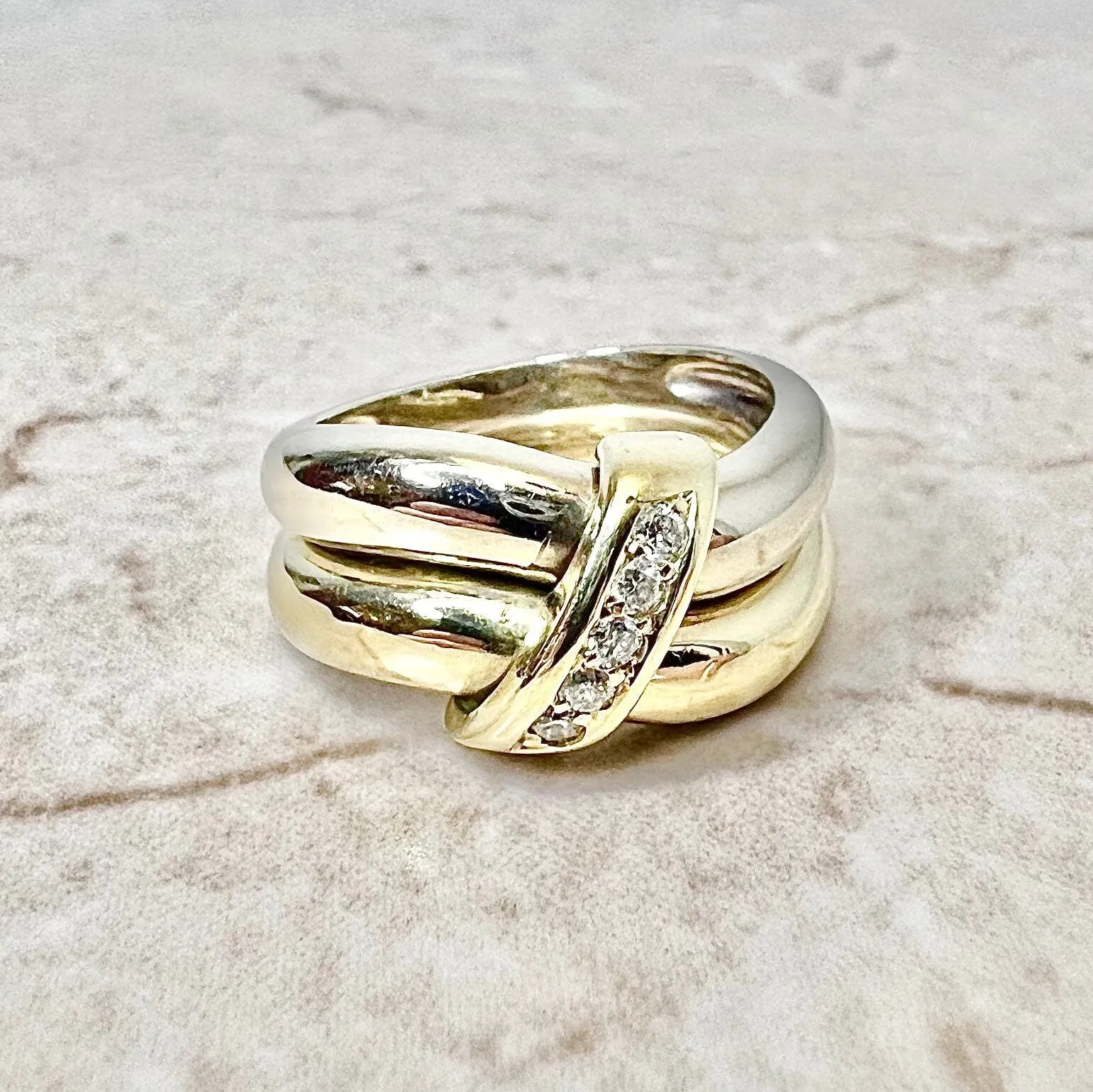 14 Karat Two-Tone Diamond Crossover Band Ring
