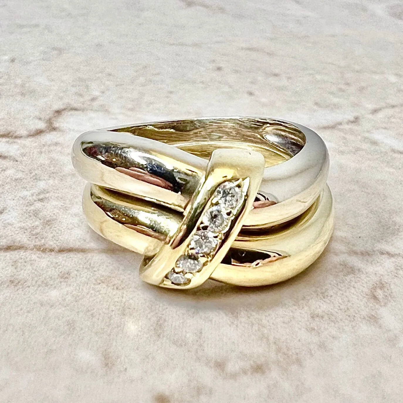 14 Karat Two-Tone Diamond Crossover Band Ring