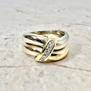 14 Karat Two-Tone Diamond Crossover Band Ring