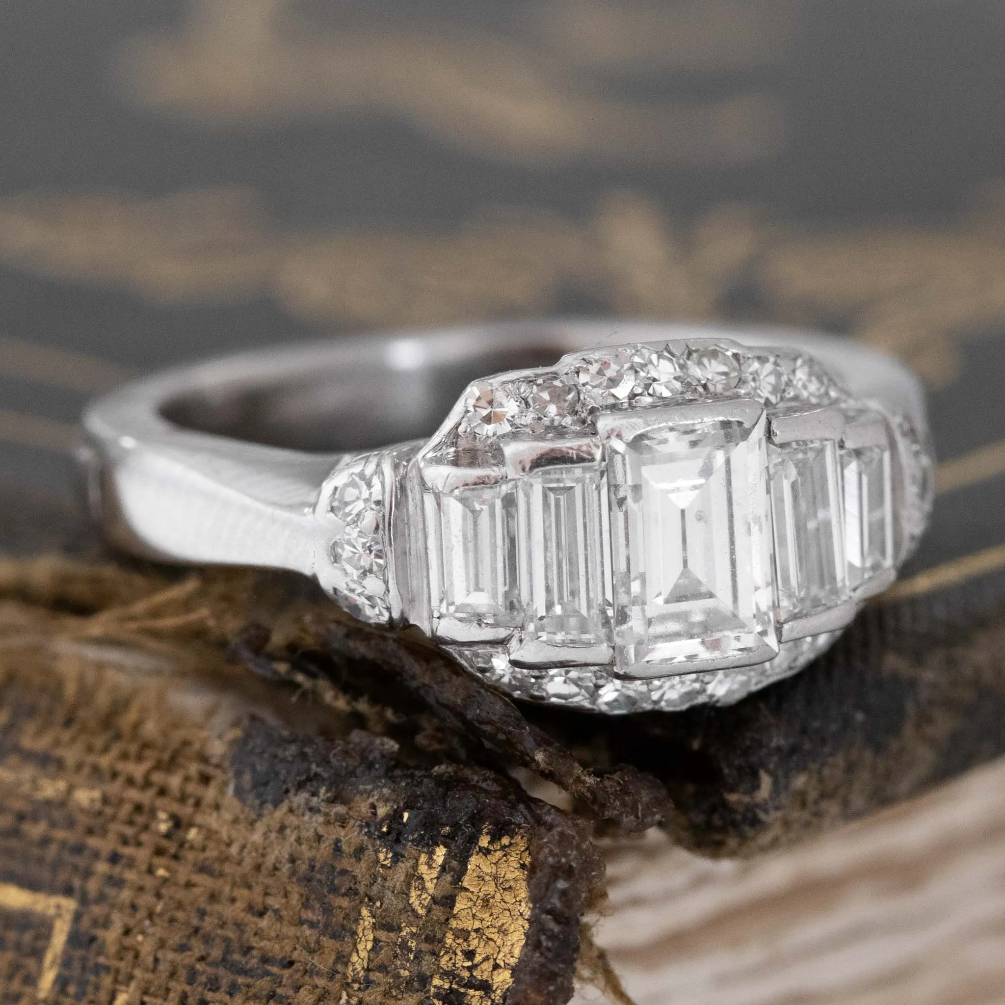 1.43ctw Baguette Cut Diamond 5-Stone Cluster Ring