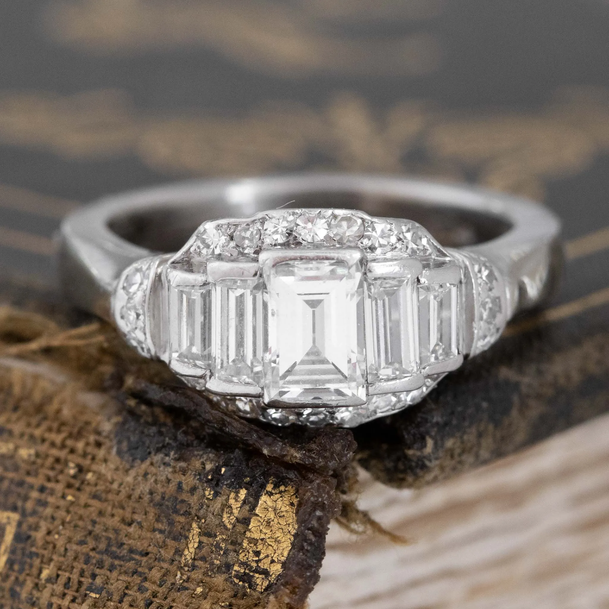 1.43ctw Baguette Cut Diamond 5-Stone Cluster Ring