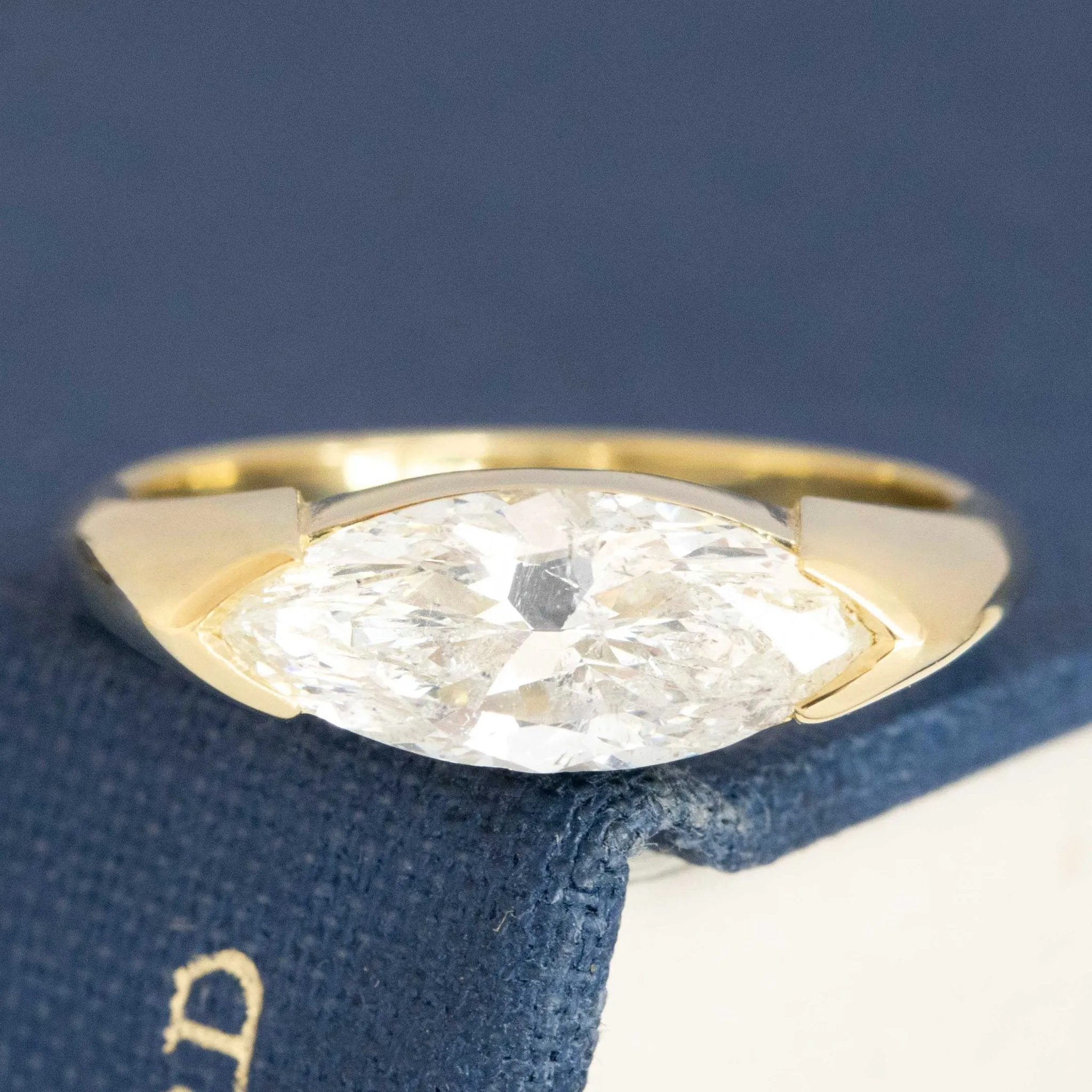 1.45ct Marquise Cut Diamond Half-Bezel Diamond Solitaire, GIA J