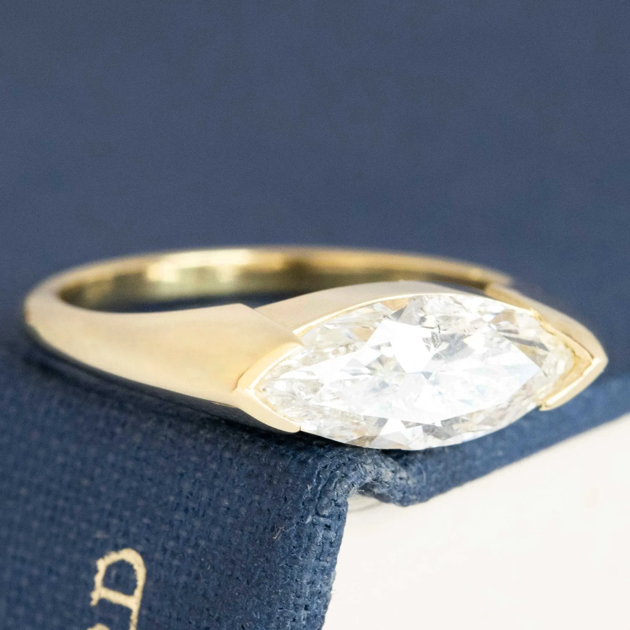 1.45ct Marquise Cut Diamond Half-Bezel Diamond Solitaire, GIA J