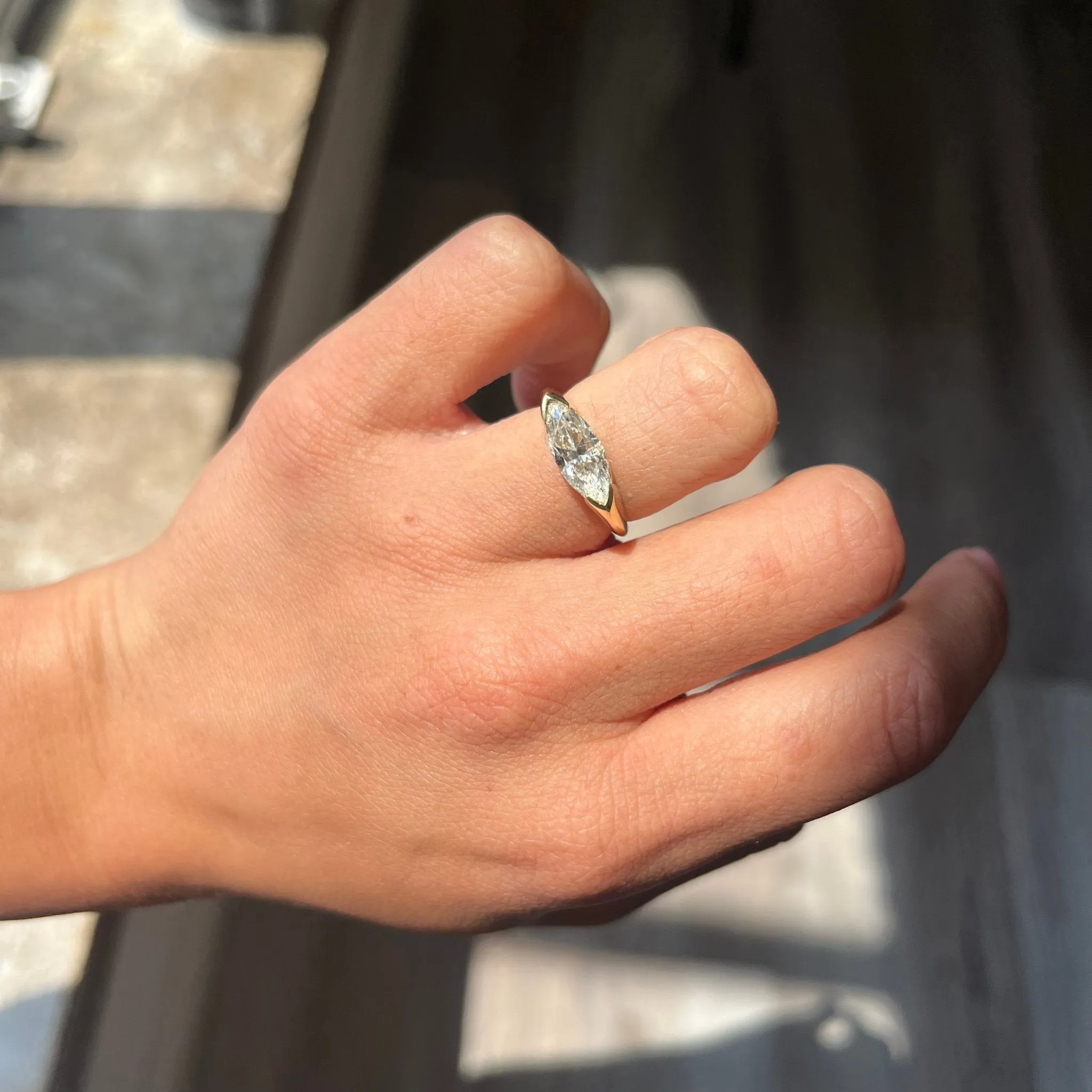 1.45ct Marquise Cut Diamond Half-Bezel Diamond Solitaire, GIA J