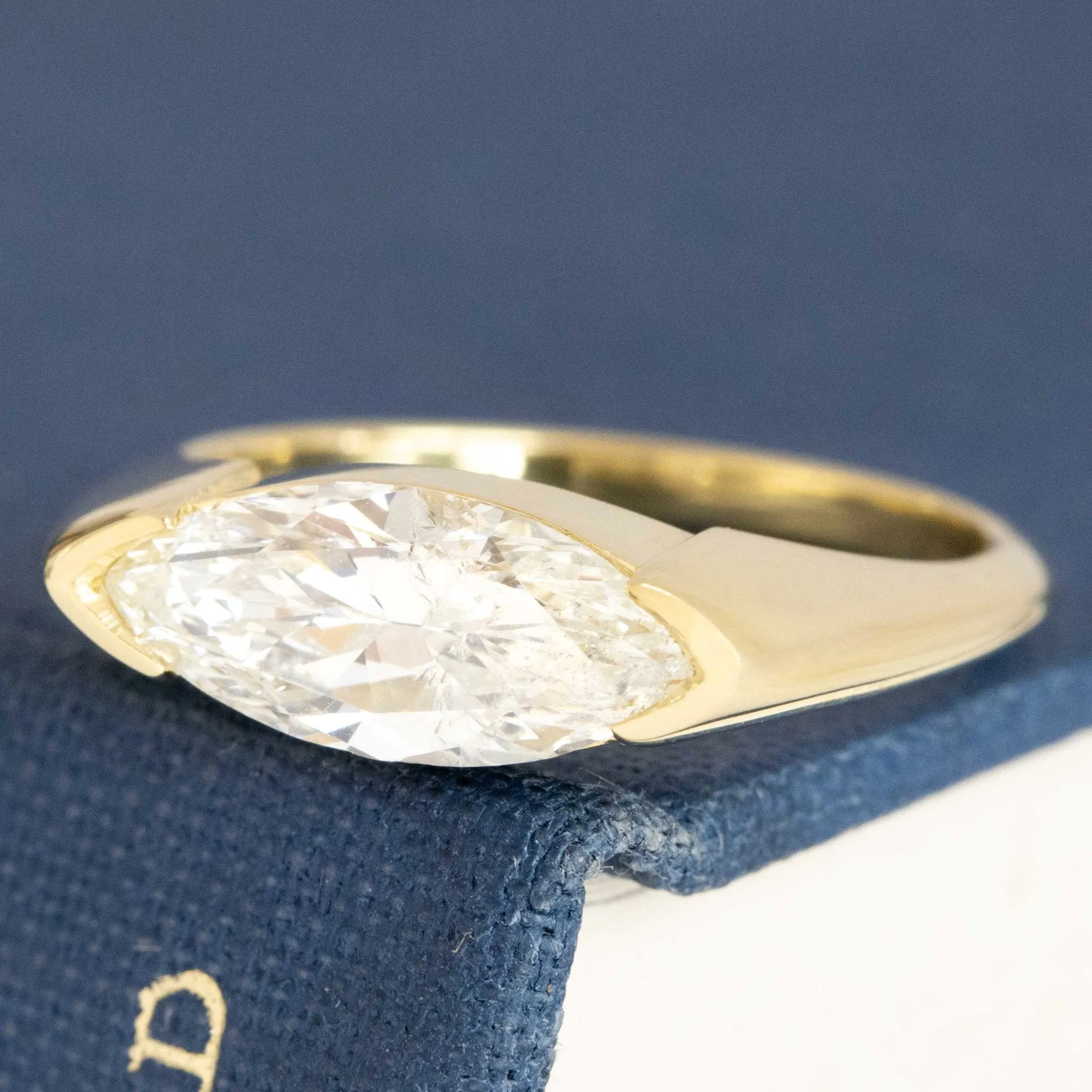 1.45ct Marquise Cut Diamond Half-Bezel Diamond Solitaire, GIA J