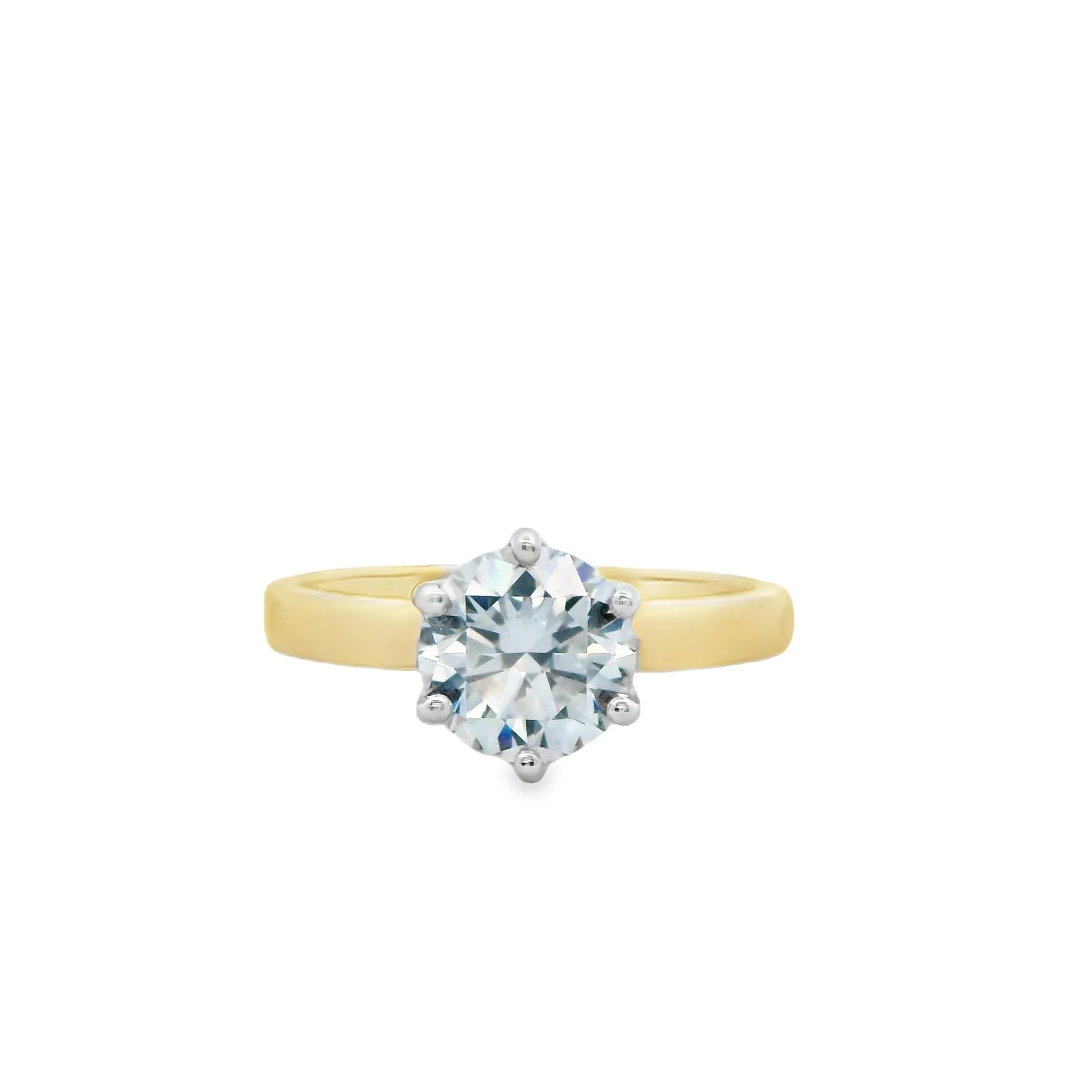 14ct Yellow and White Gold Round Brilliant Lab Grown Diamond Solitaire Ring 1.40ct TDW