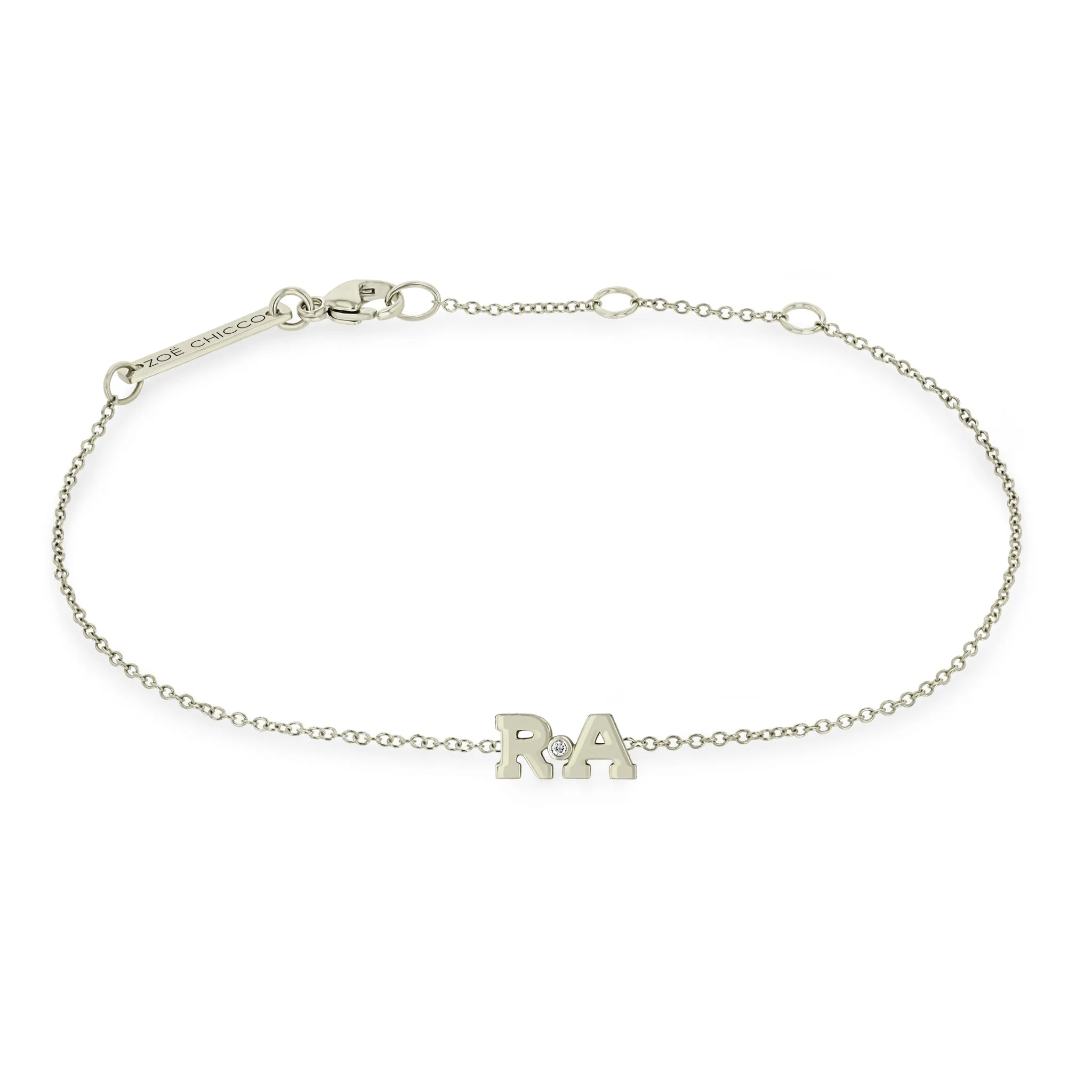 14k 2 Initial Letter with Diamond Bezel Bracelet