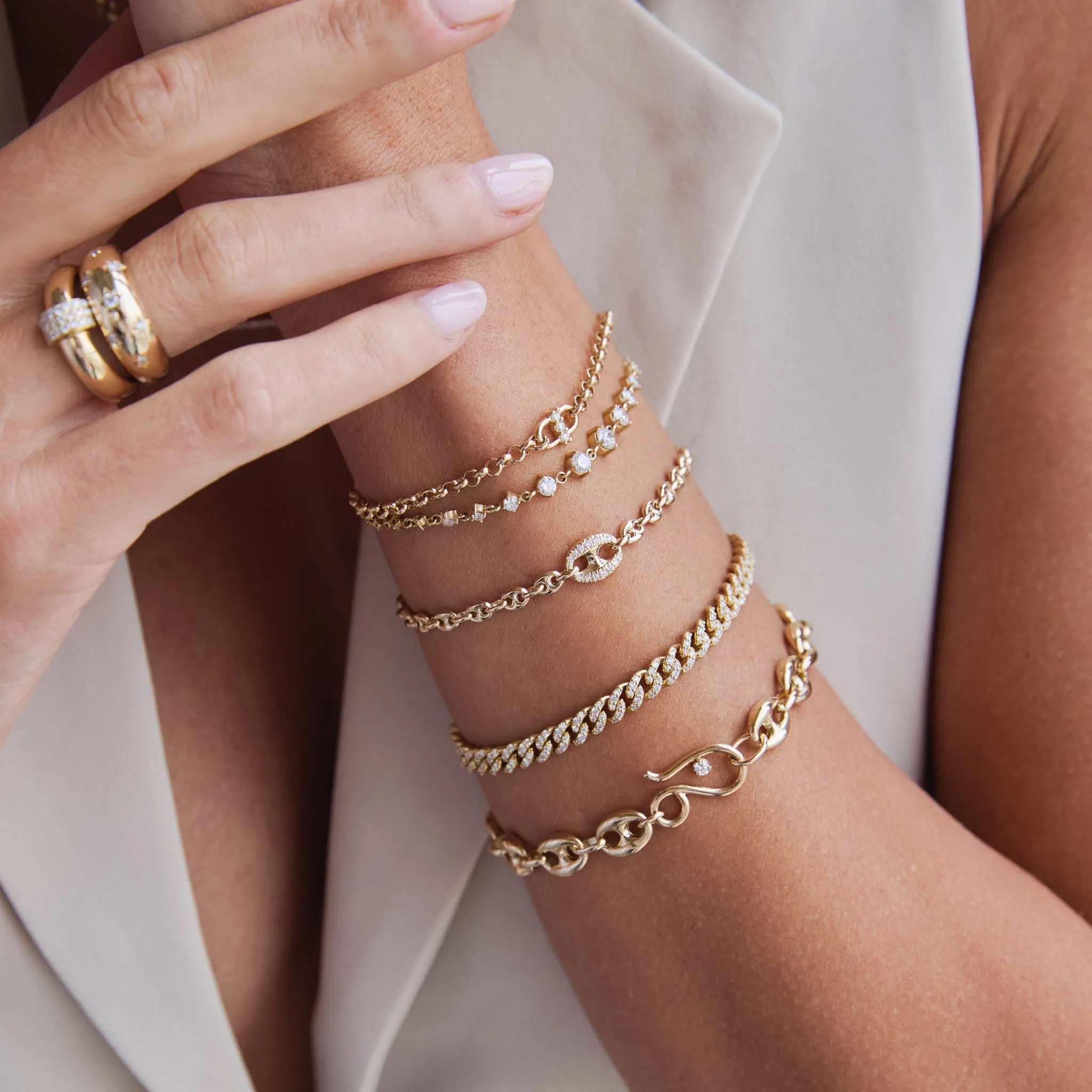 14k 3 Prong Diamond Open Link Medium Rolo Chain Bracelet