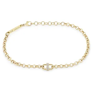 14k 3 Prong Diamond Open Link Medium Rolo Chain Bracelet