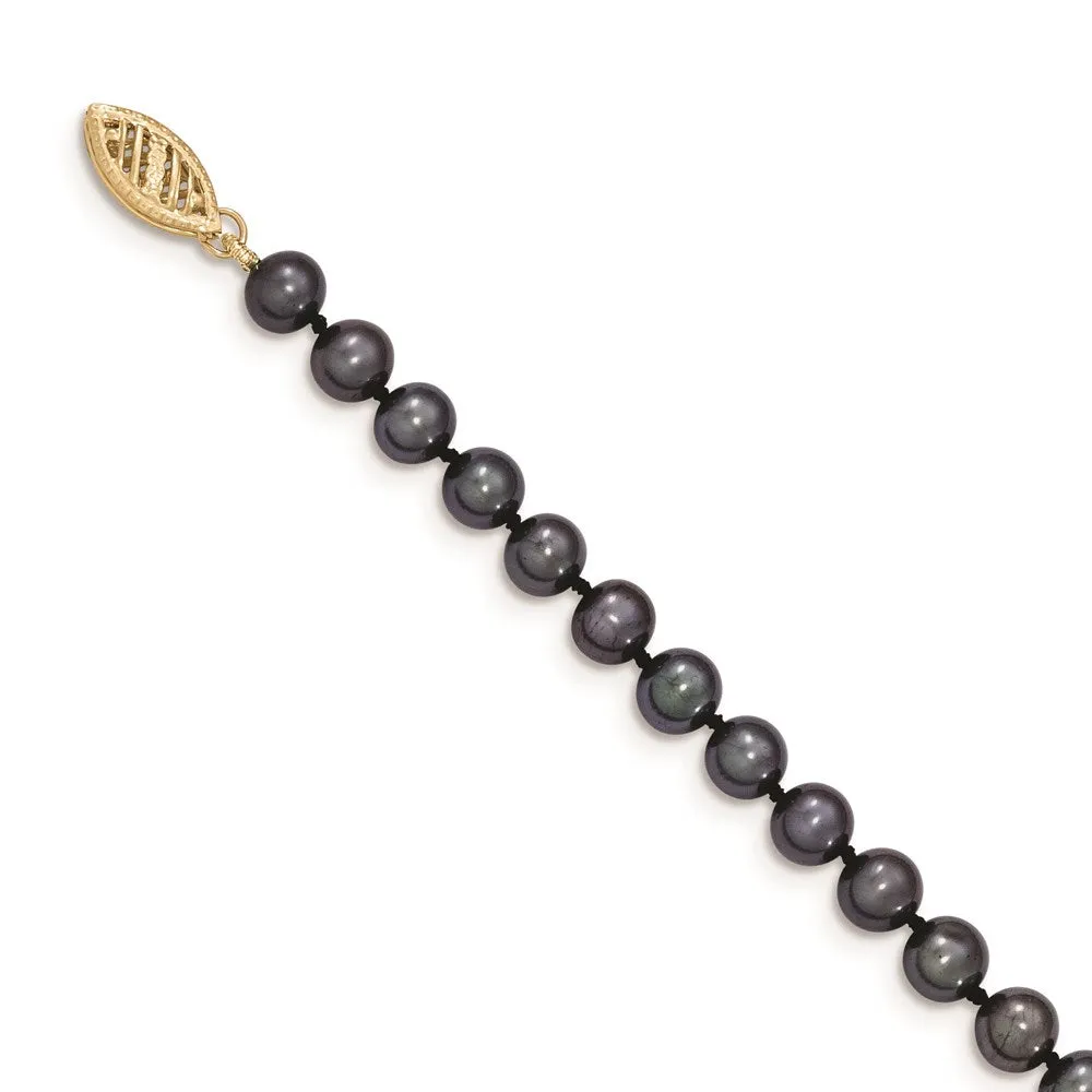 14k 5-6mm Black Near Round Freshwater Cultured Pearl Necklace