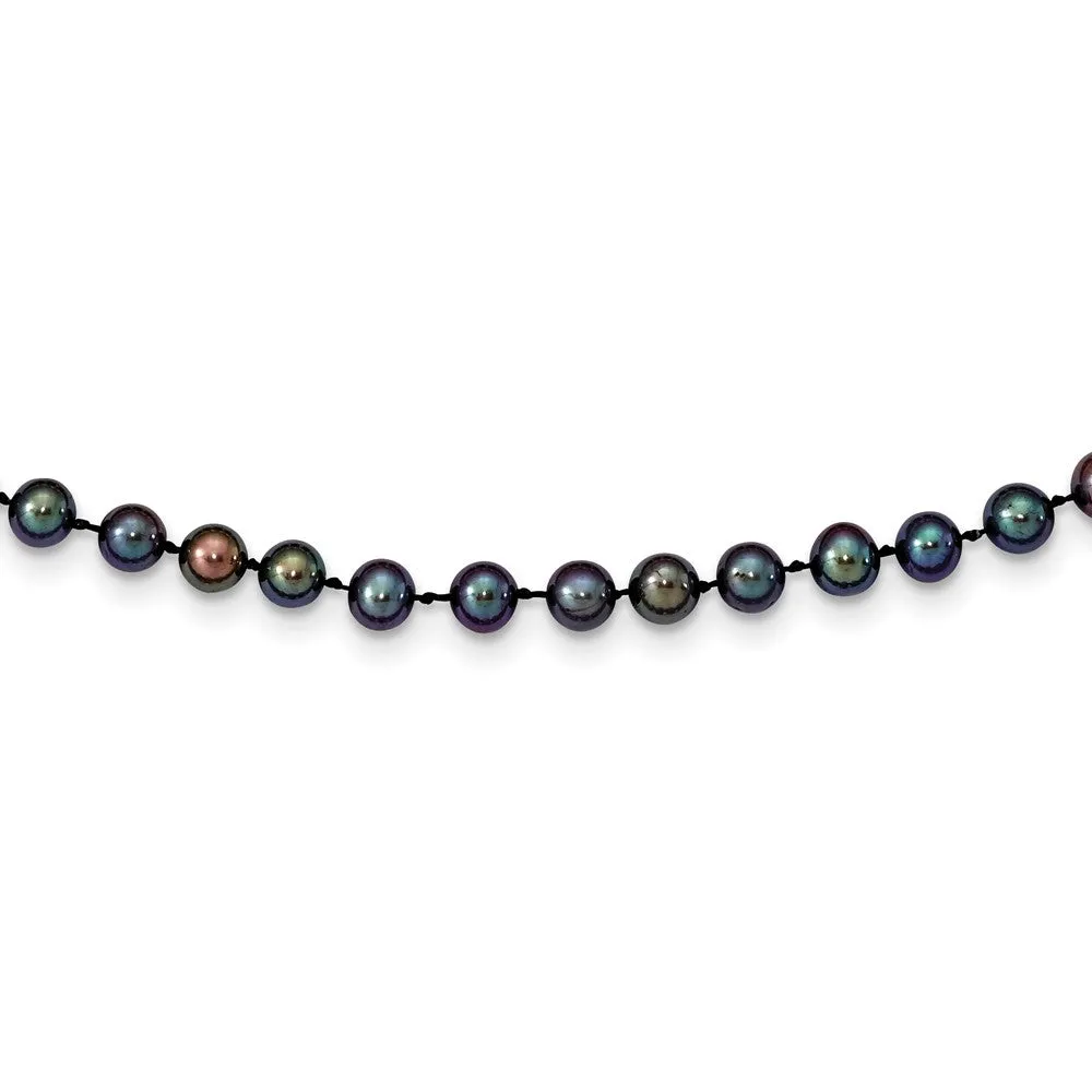 14k 5-6mm Black Near Round Freshwater Cultured Pearl Necklace