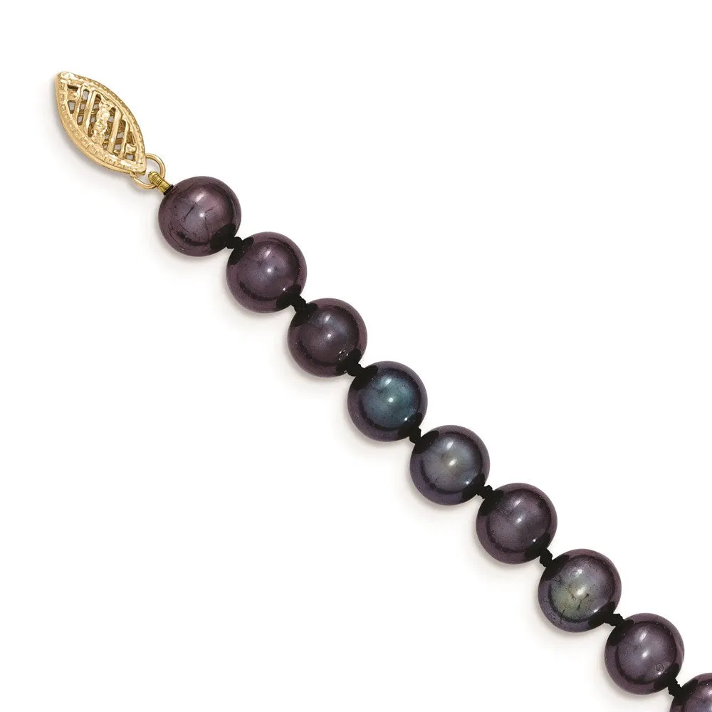 14k 7-8mm Black Near Round Freshwater Cultured Pearl Necklace