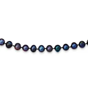 14k 7-8mm Black Near Round Freshwater Cultured Pearl Necklace