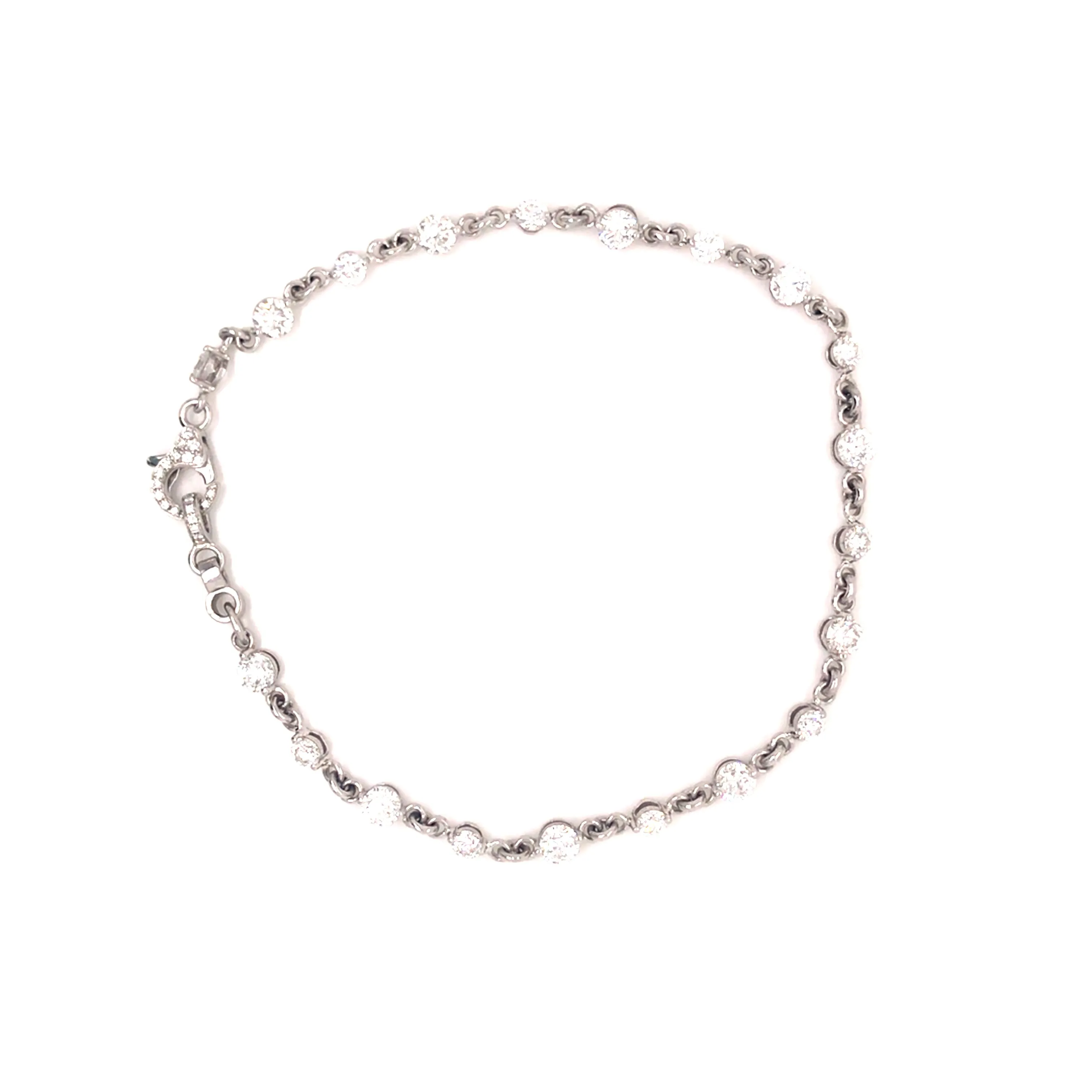 14K Diamond Bezel Bracelet Pave Lobster Clasp White Gold