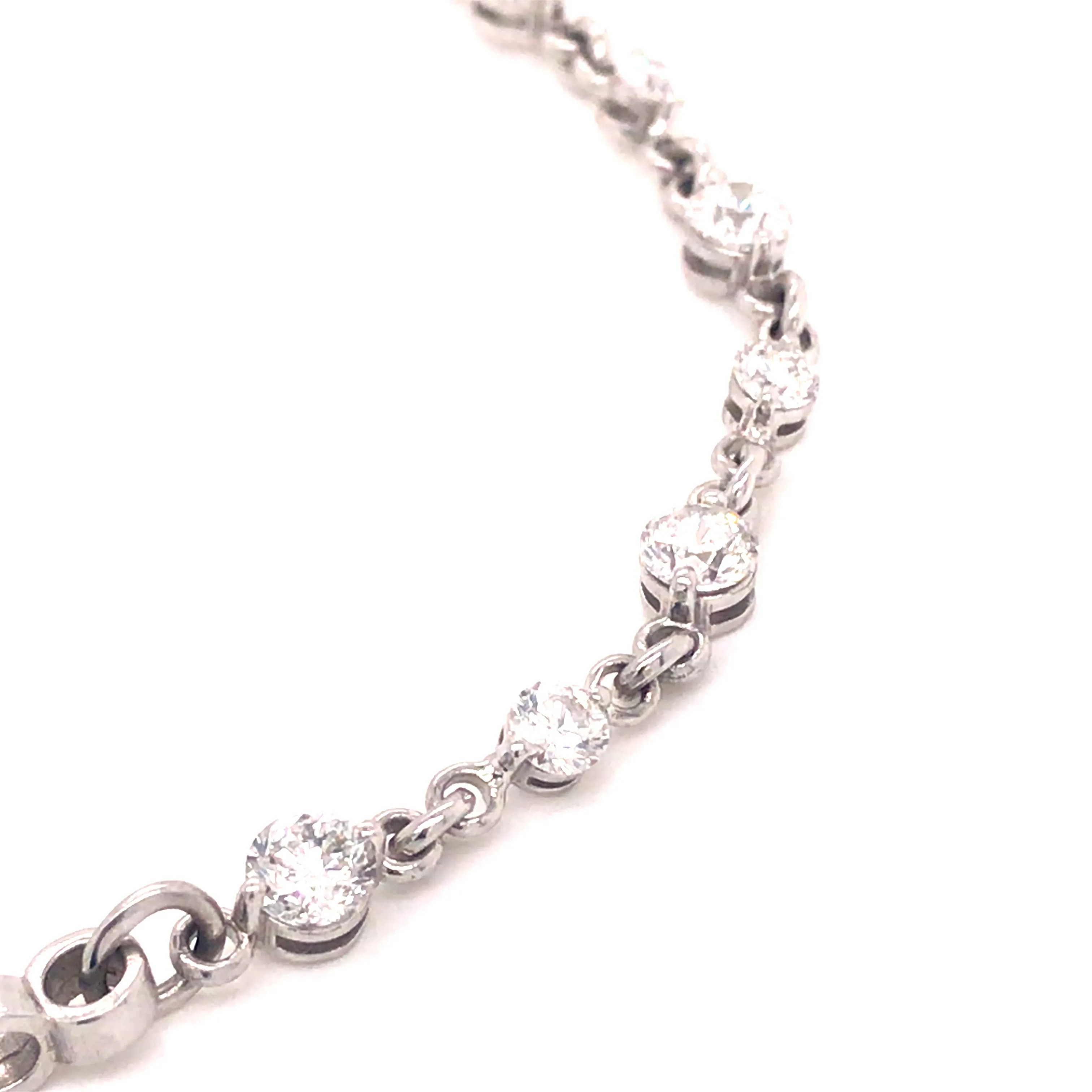 14K Diamond Bezel Bracelet Pave Lobster Clasp White Gold