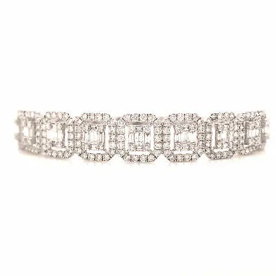 14K Diamond Cluster Bangle White Gold