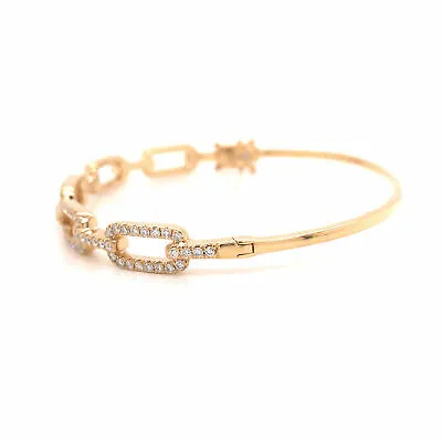 14K Diamond Link Bangle Bracelet Yellow Gold