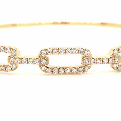 14K Diamond Link Bangle Bracelet Yellow Gold