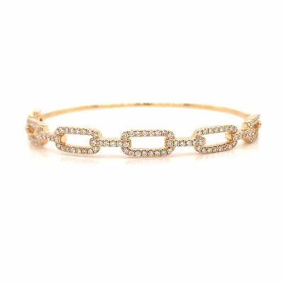 14K Diamond Link Bangle Bracelet Yellow Gold
