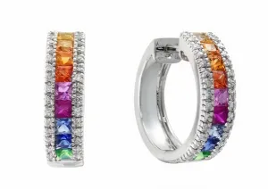 14K EFFY WG 2.15 CT Multicolor Sapphire Hoops