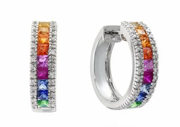 14K EFFY WG 2.15 CT Multicolor Sapphire Hoops