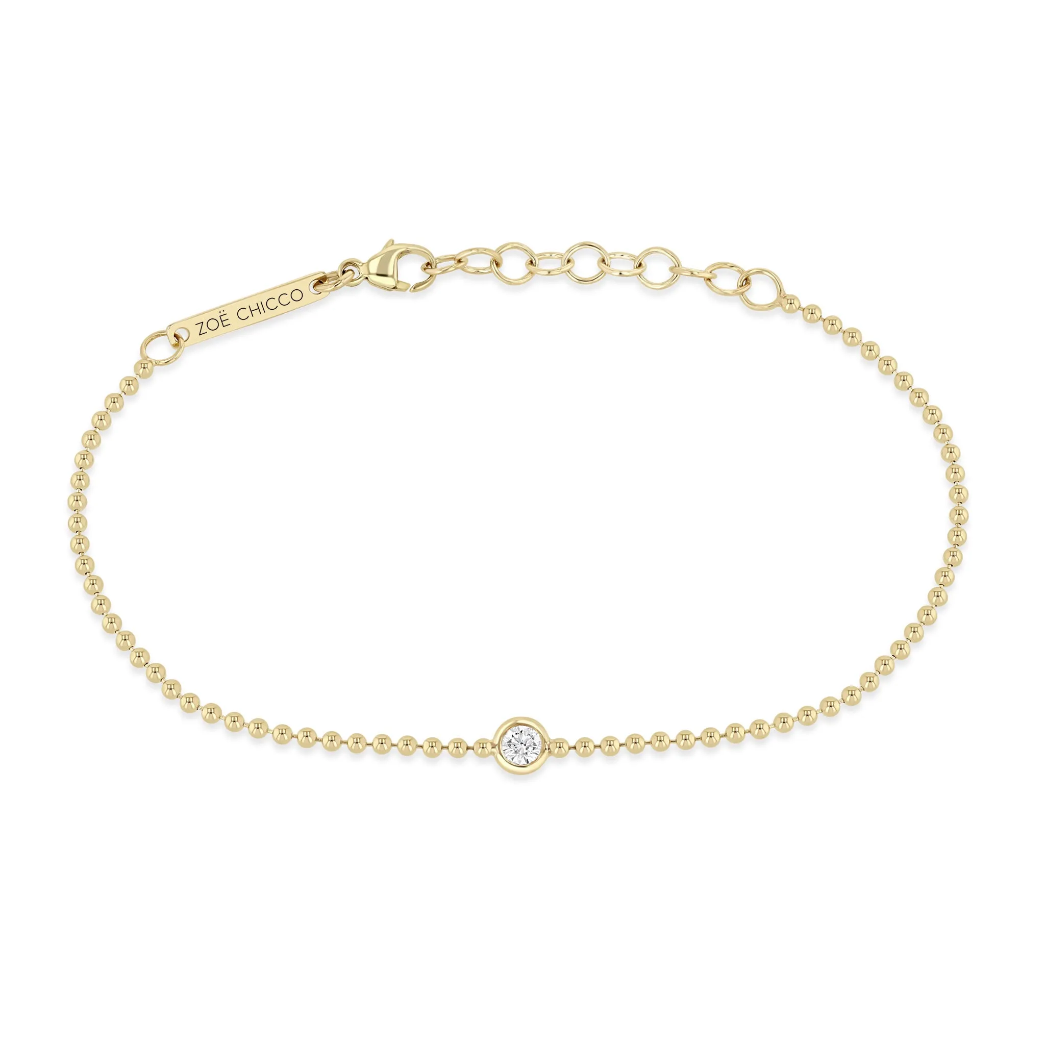 14k Floating Diamond Solitaire Bead Chain Bracelet