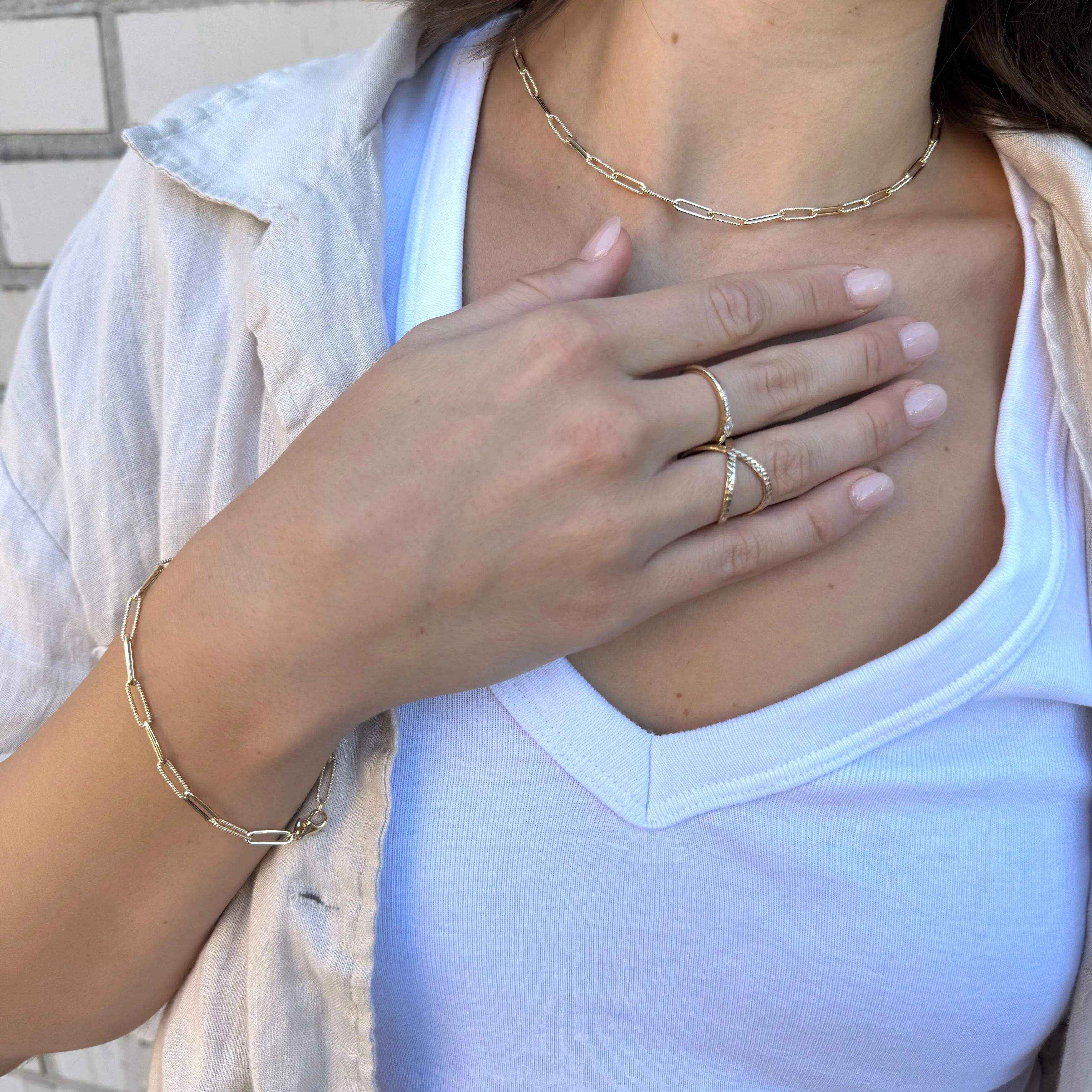 14K Gold Alternating Twist Link Paperclip Bracelet