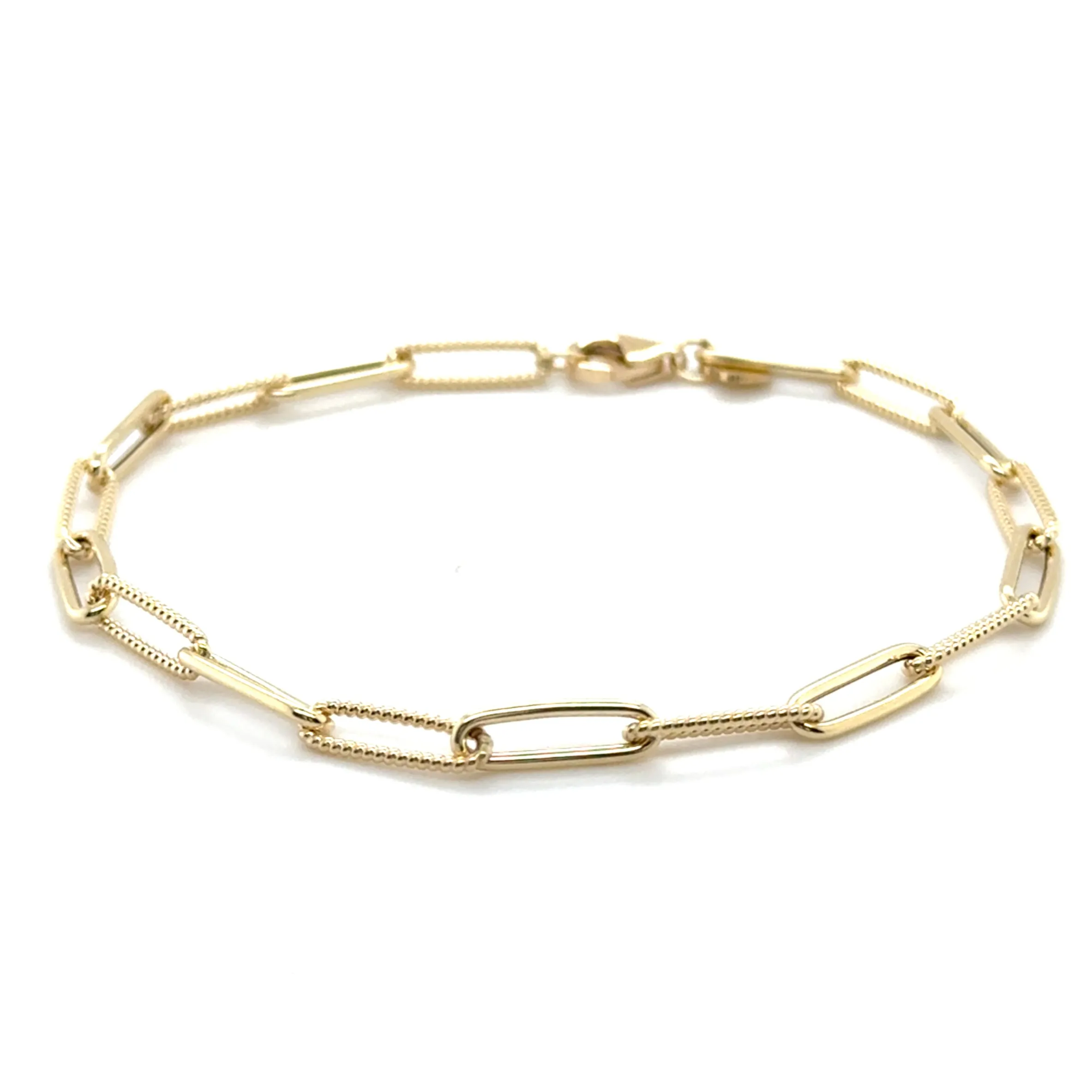 14K Gold Alternating Twist Link Paperclip Bracelet