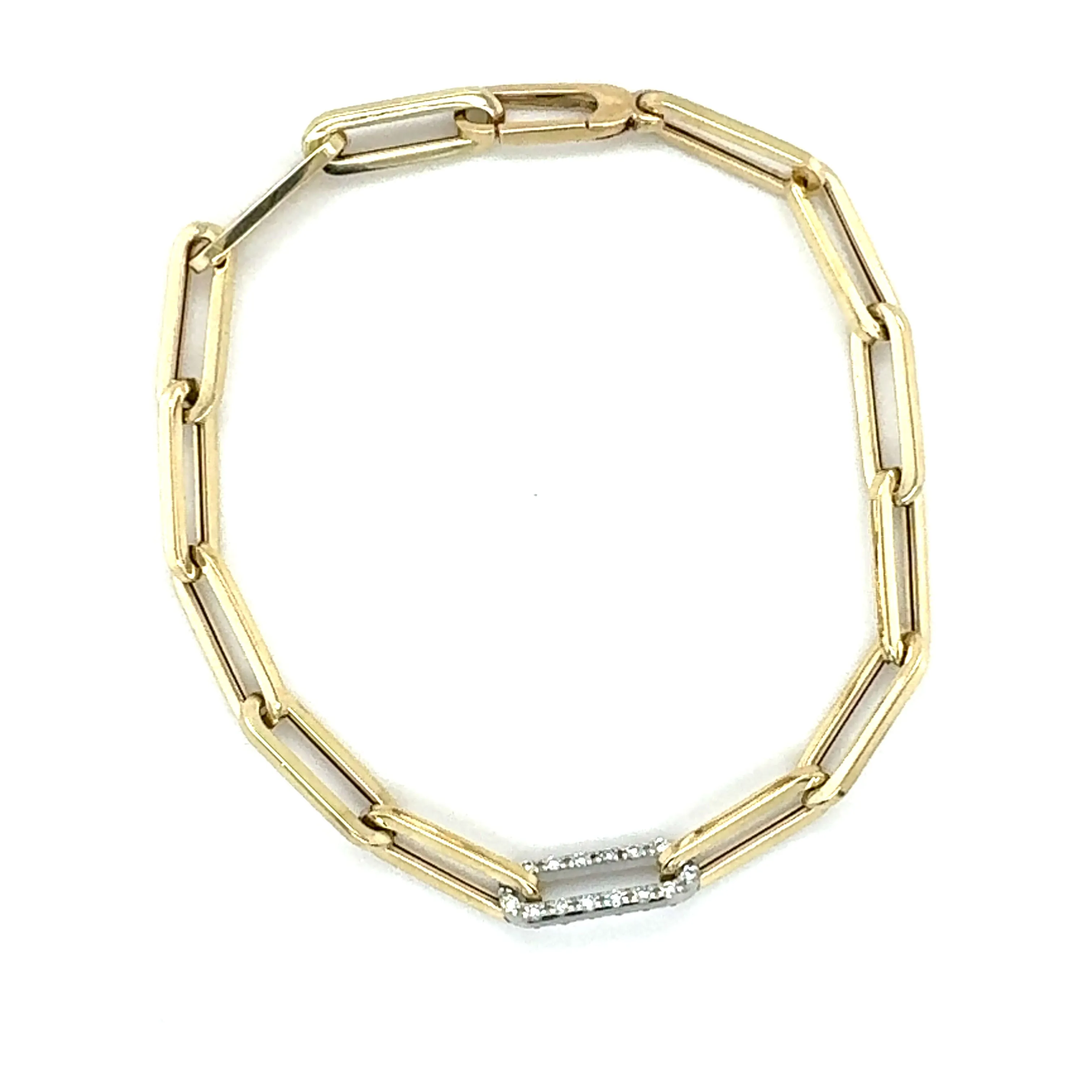 14K Gold And Diamond Paperclip Bracelet