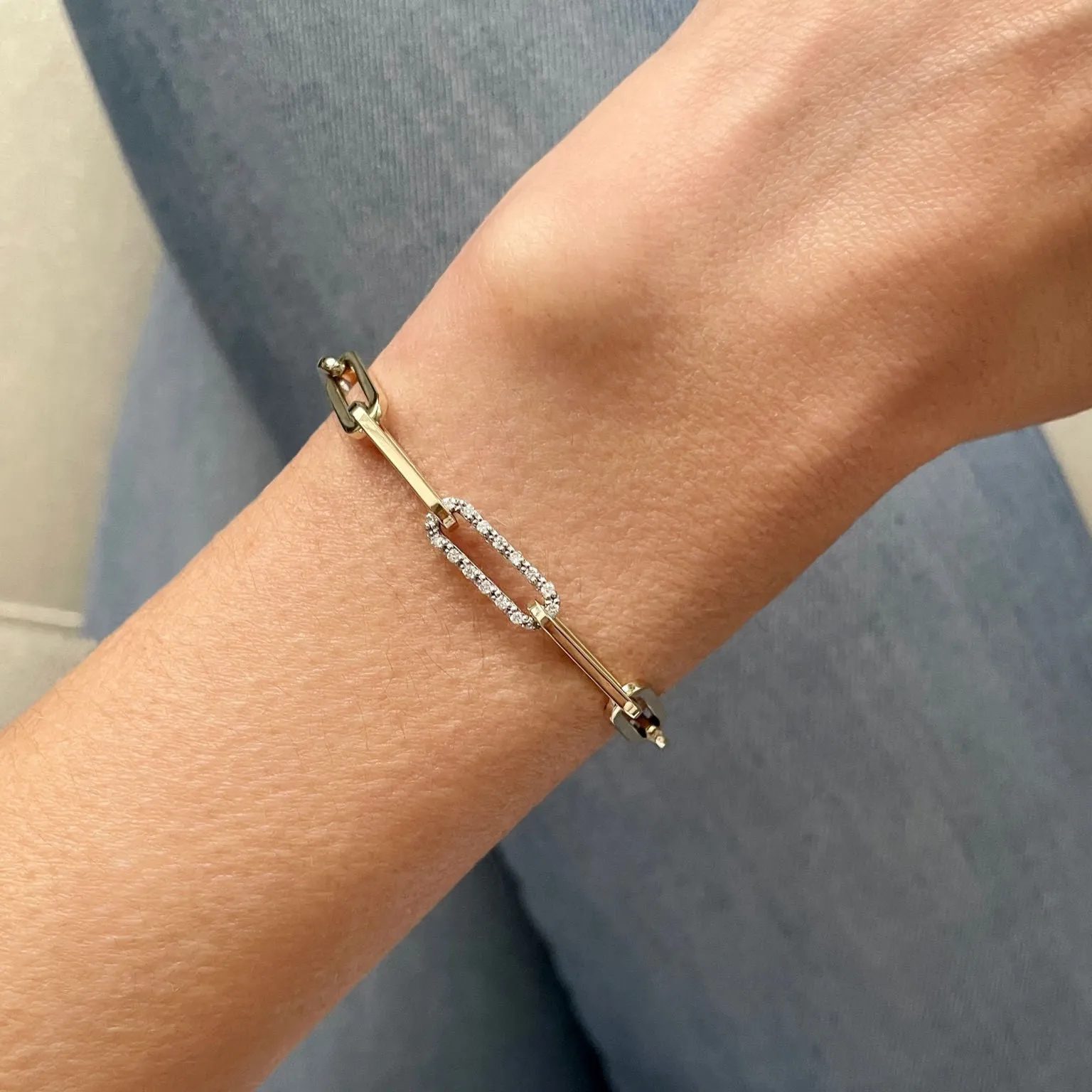 14K Gold And Diamond Paperclip Bracelet