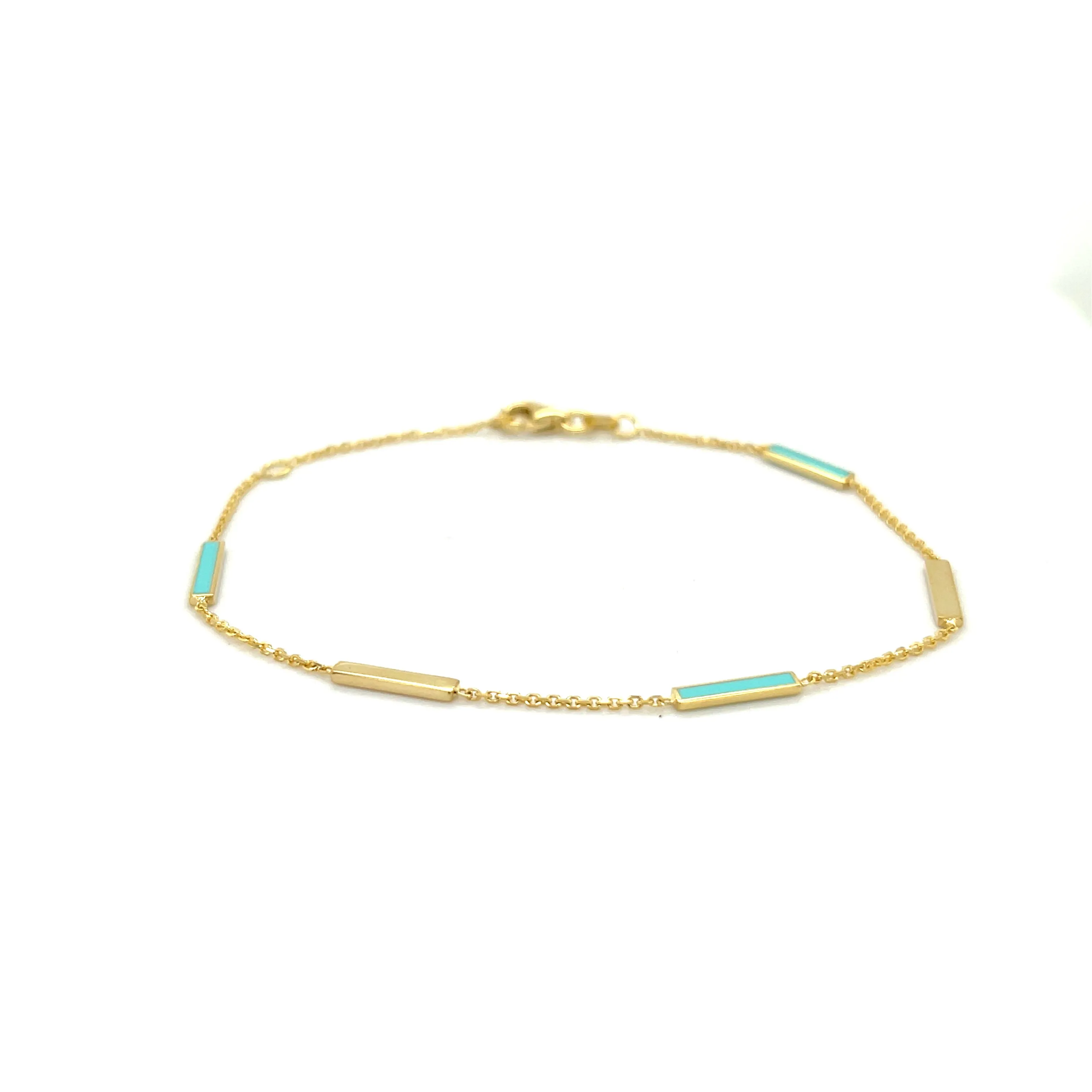 14K Gold And Turquoise Alternating Bar Bracelet