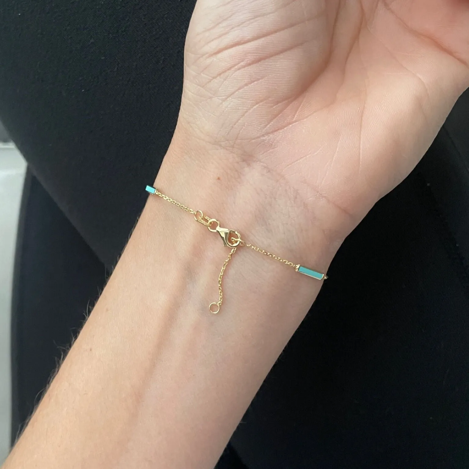 14K Gold And Turquoise Alternating Bar Bracelet