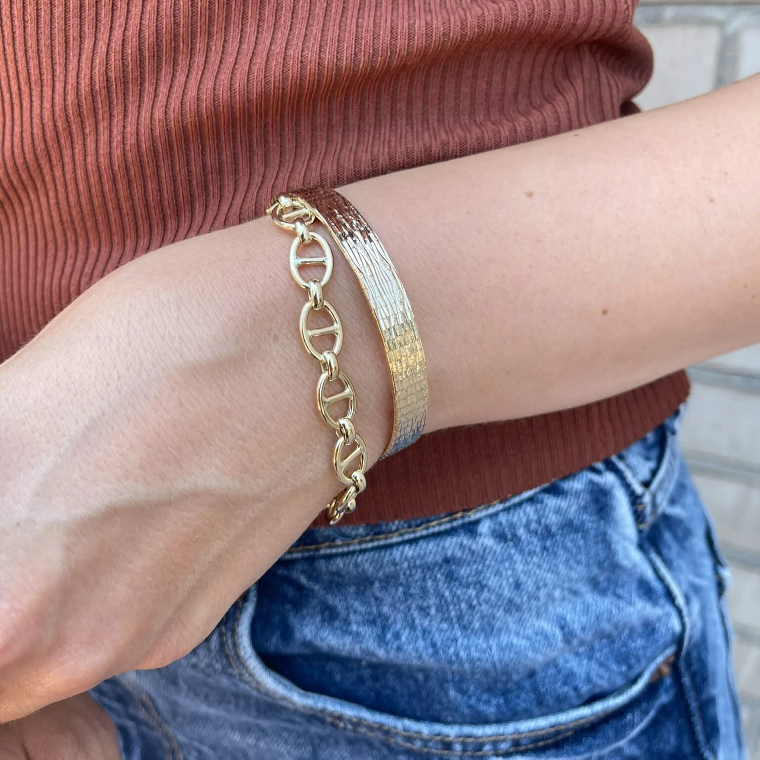 14K Gold Bold Puffed Mariner Bracelet