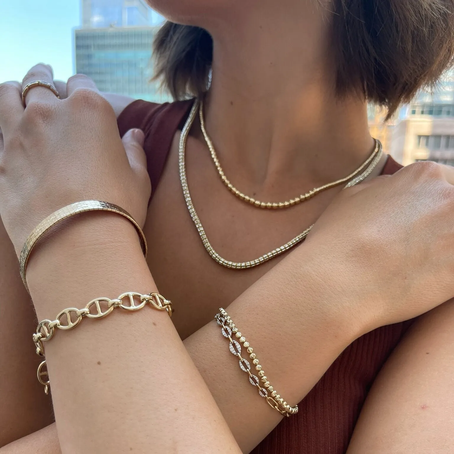 14K Gold Bold Puffed Mariner Bracelet