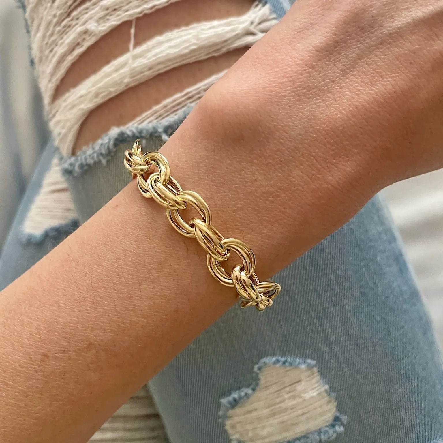 14K Gold Chunky Double Link Bracelet
