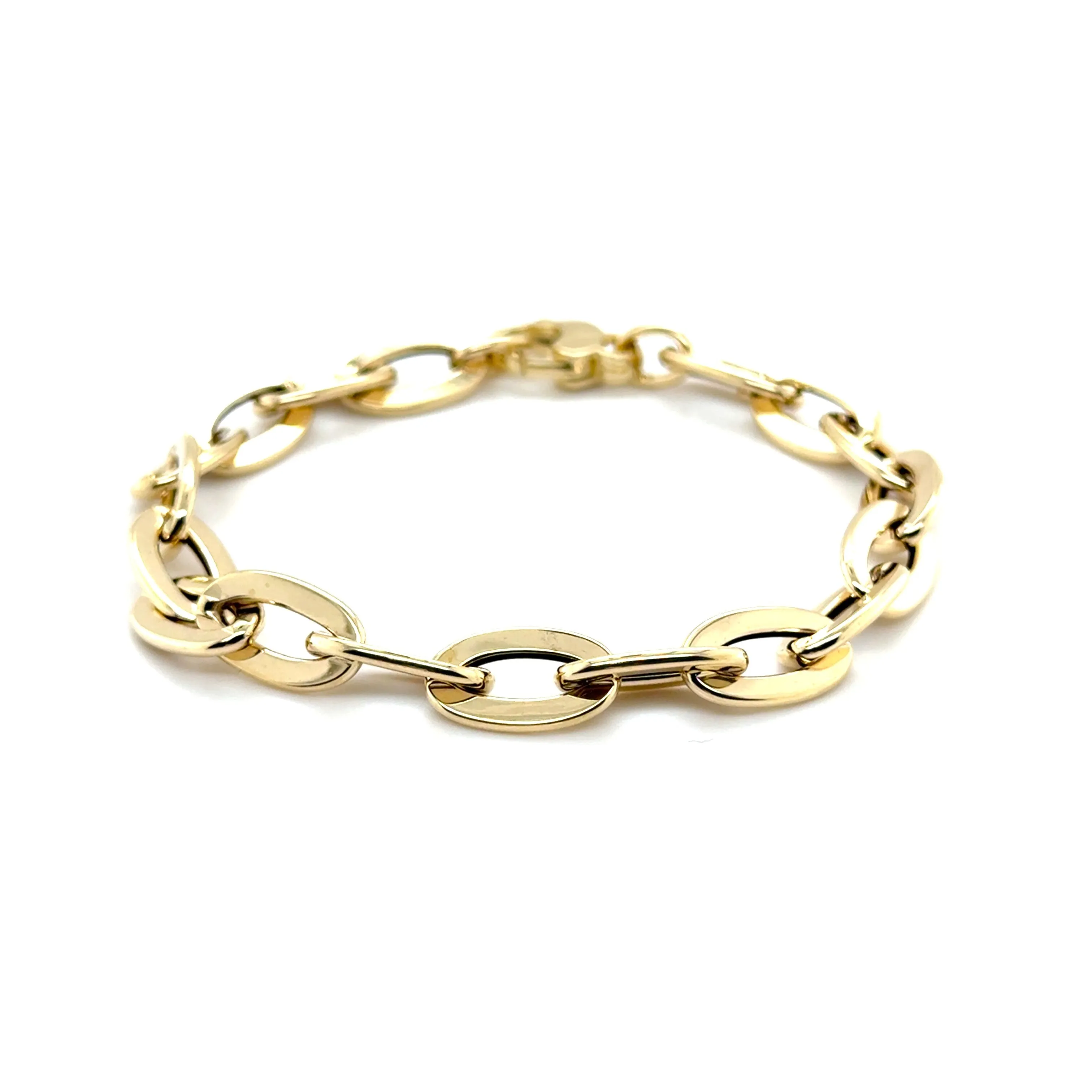 14K Gold Elongated Flat Oval Rolo Link Bracelet