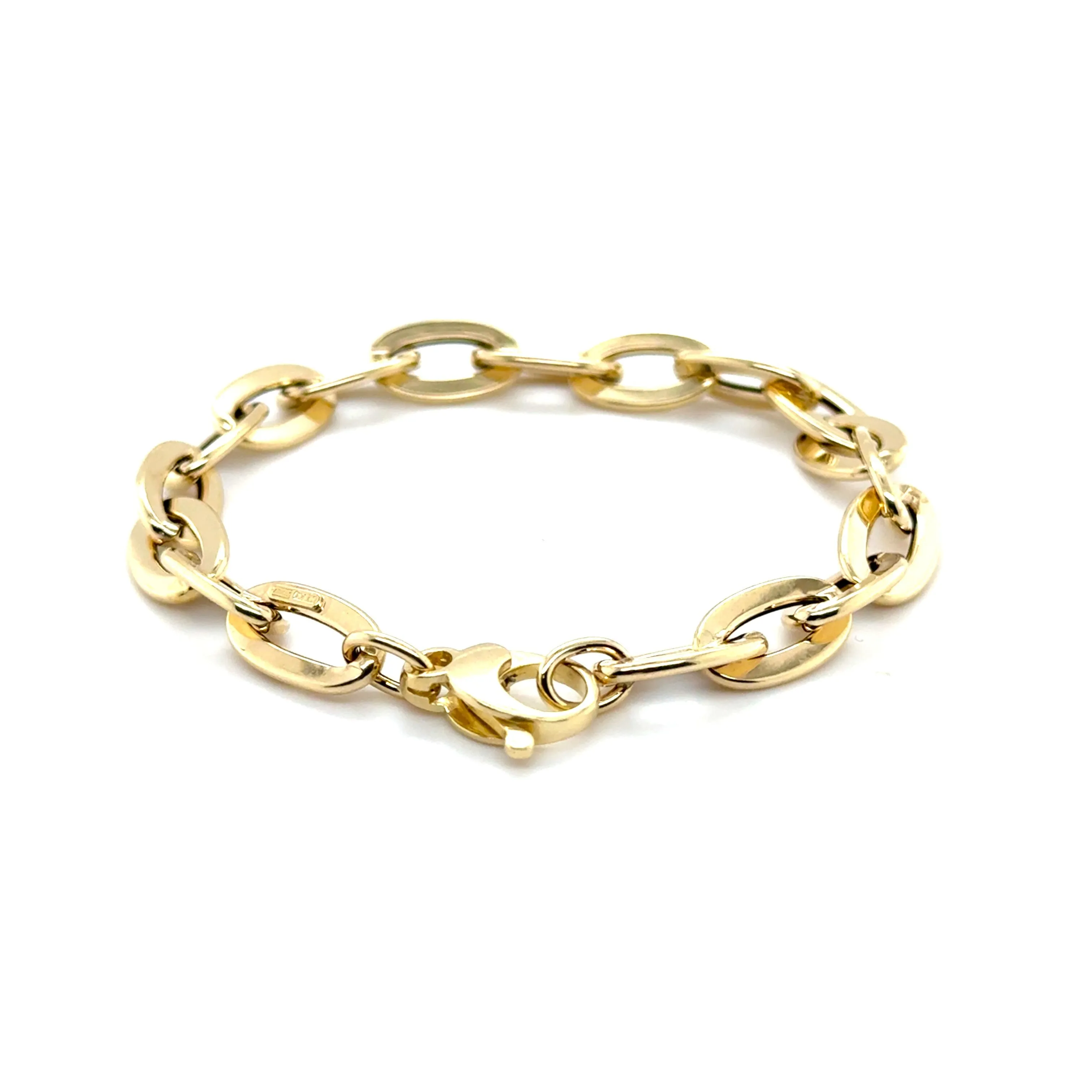 14K Gold Elongated Flat Oval Rolo Link Bracelet