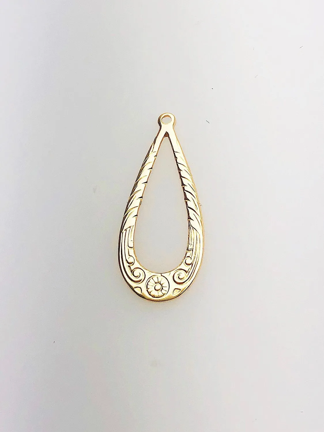 14K Gold Fill Decorative Drop Charm w/ Ring, 10.4x23.6mm, Made in USA - 380