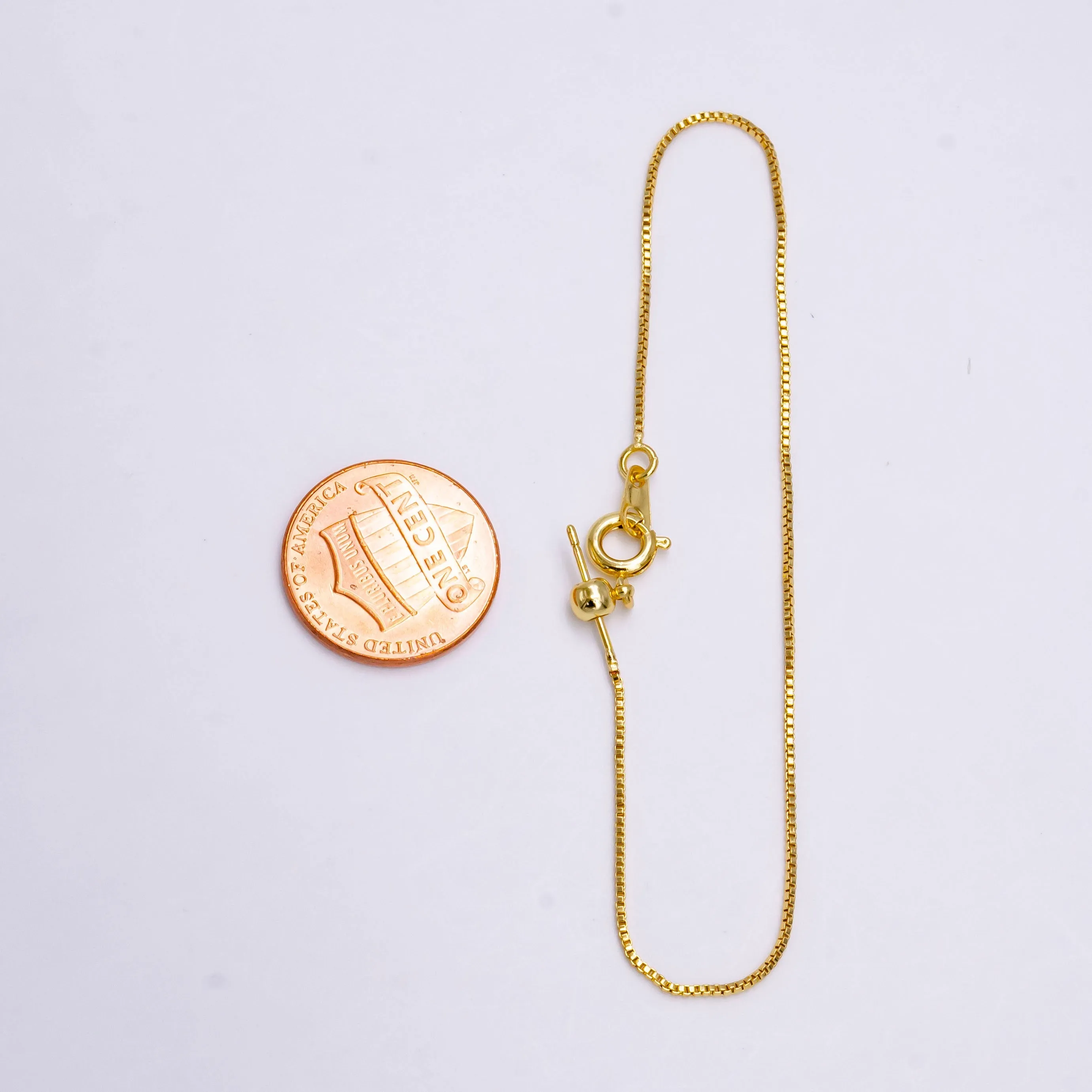 14K Gold Filled 0.8mm Dainty Box Chain 7.5 Inch Slider Bracelet Adjustable bracelet | Z-907