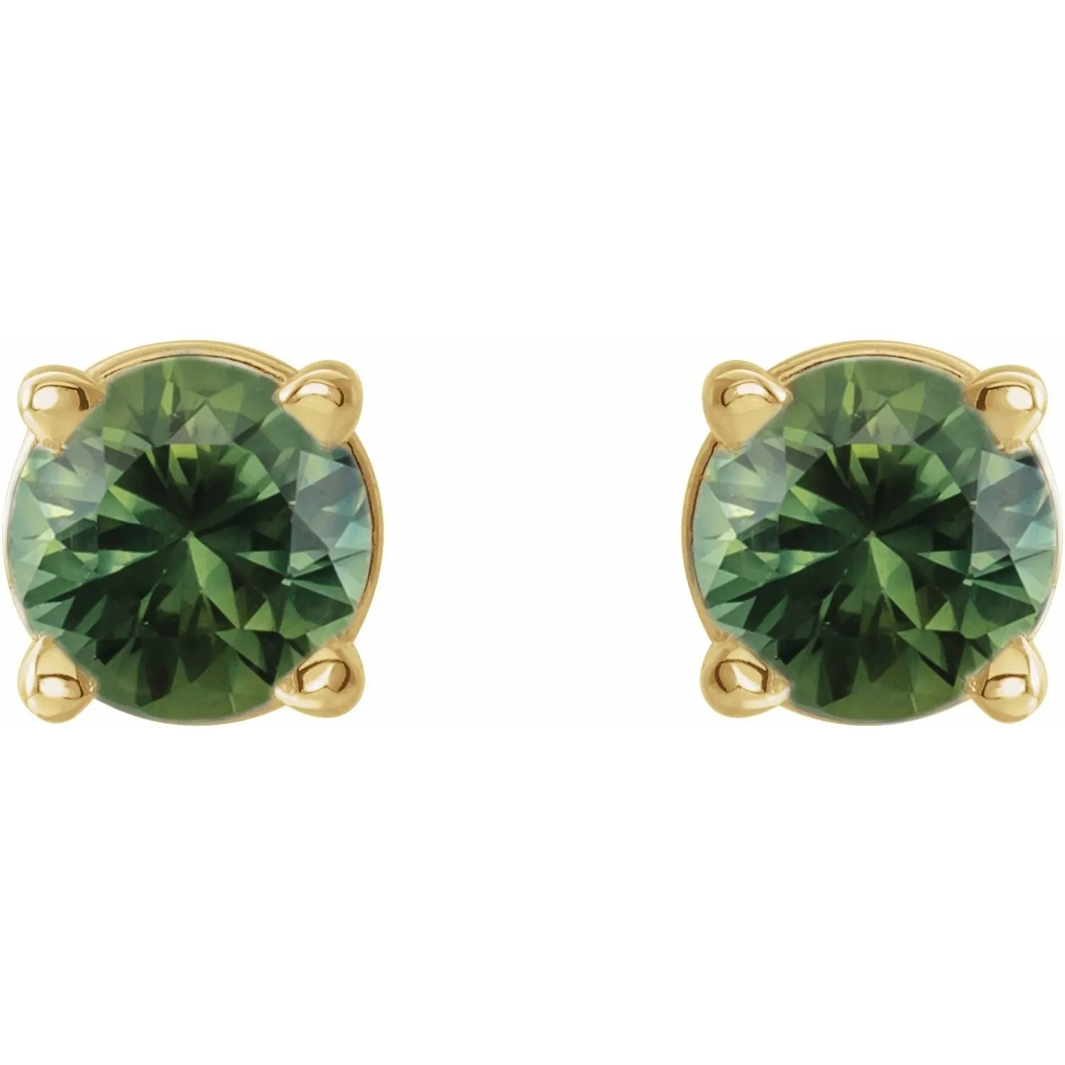 14K Gold Natural Green Sapphire Stud Earrings
