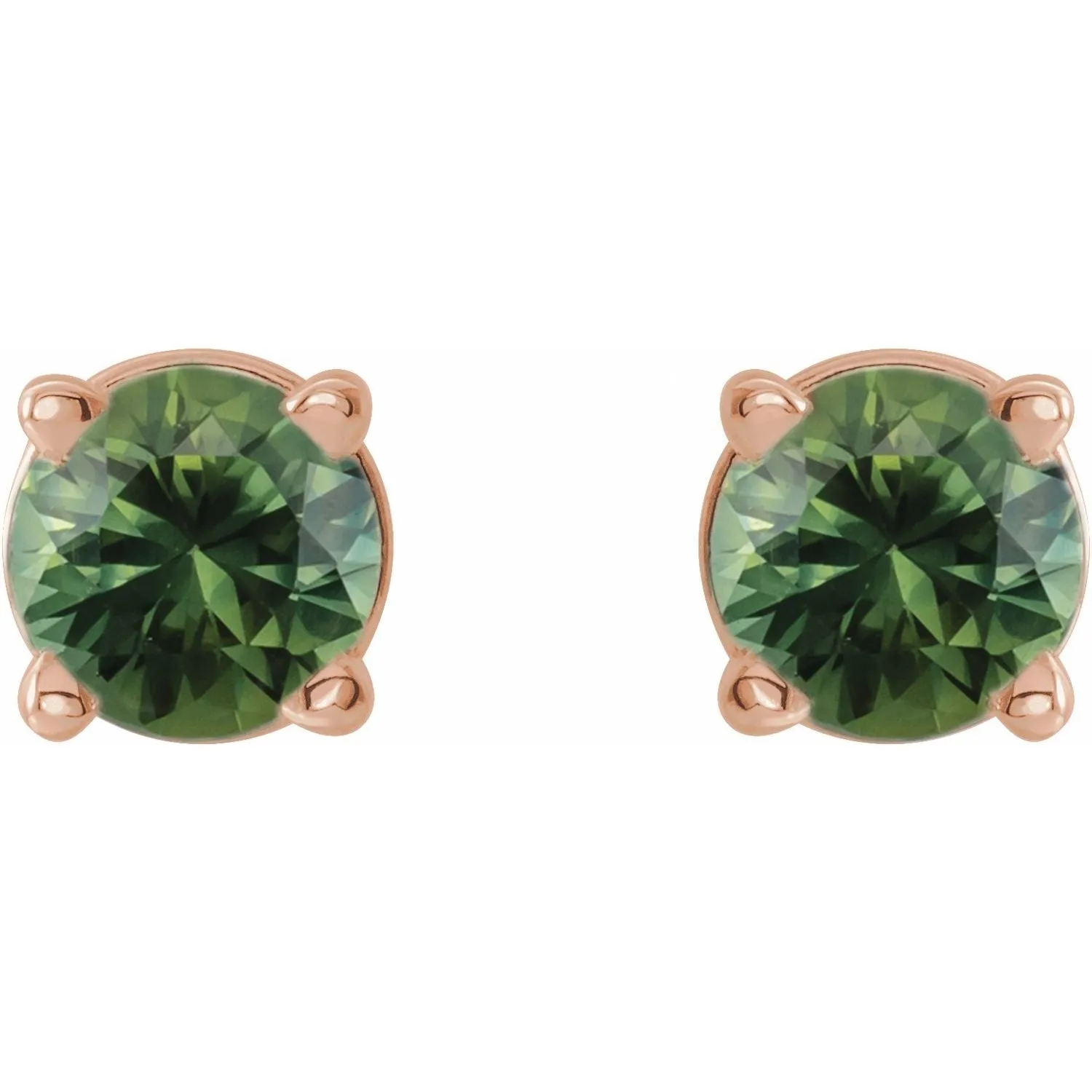 14K Gold Natural Green Sapphire Stud Earrings
