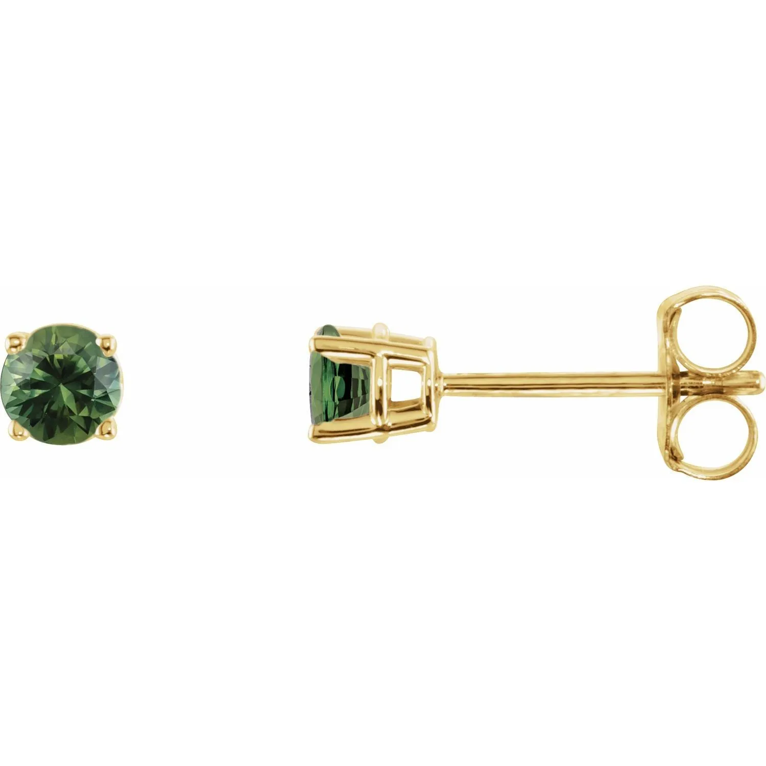 14K Gold Natural Green Sapphire Stud Earrings