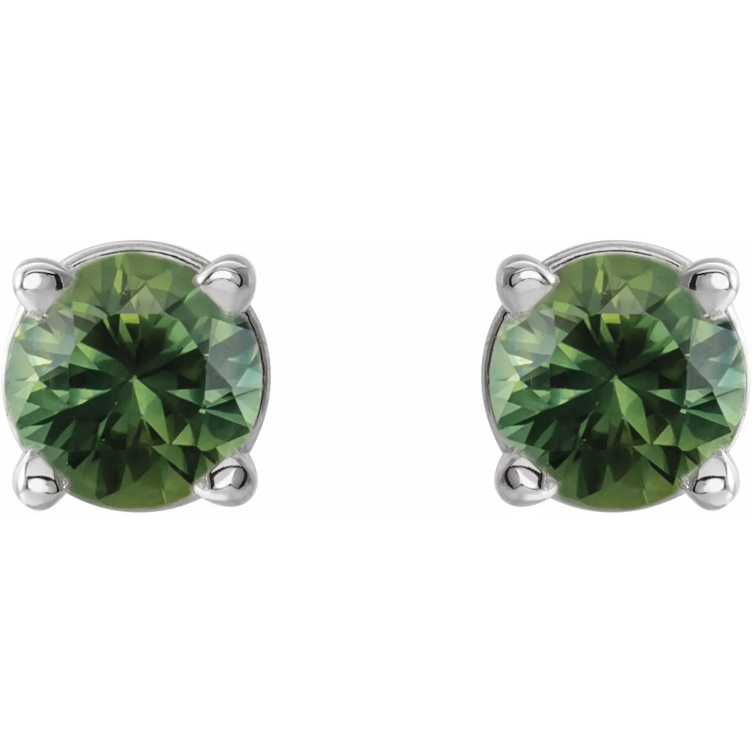 14K Gold Natural Green Sapphire Stud Earrings