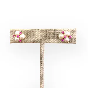 14K Gold, Pearl & Pink Sapphire Earrings