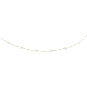 14K Gold Pearl Station Necklace