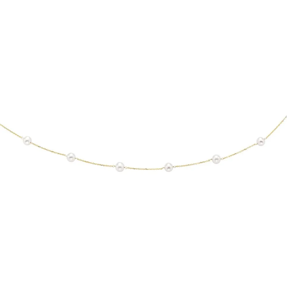 14K Gold Pearl Station Necklace