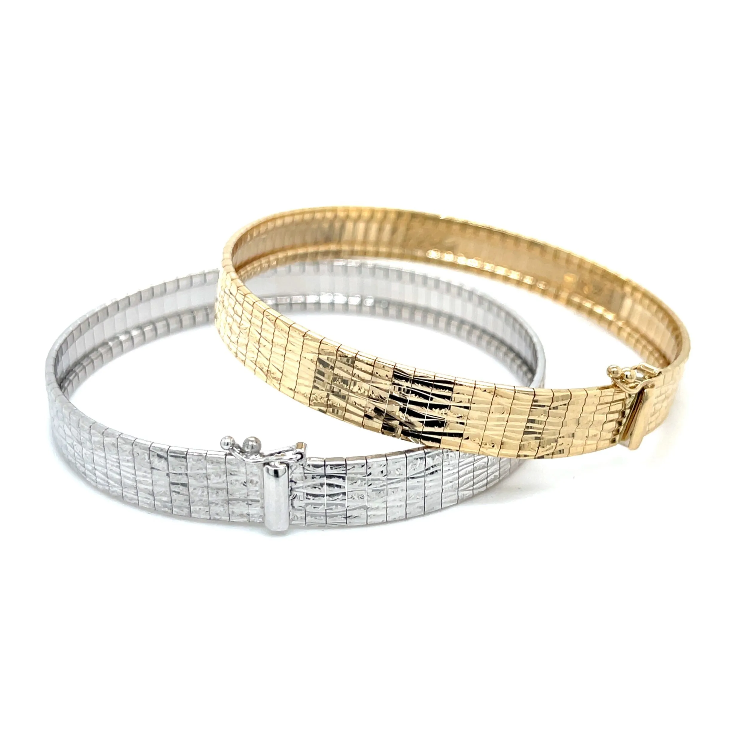 14K Gold Textured Flat Omega Bracelet