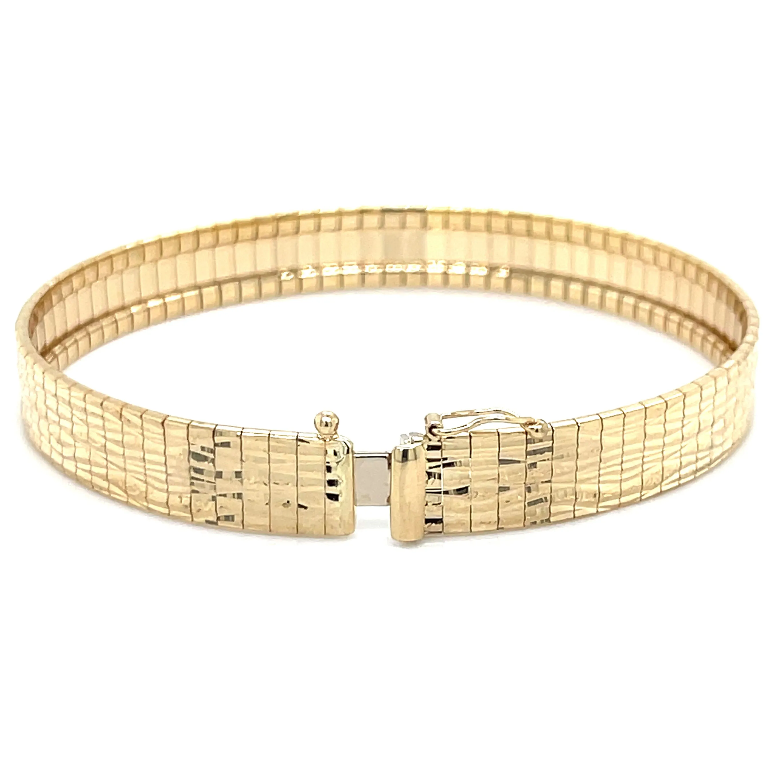 14K Gold Textured Flat Omega Bracelet